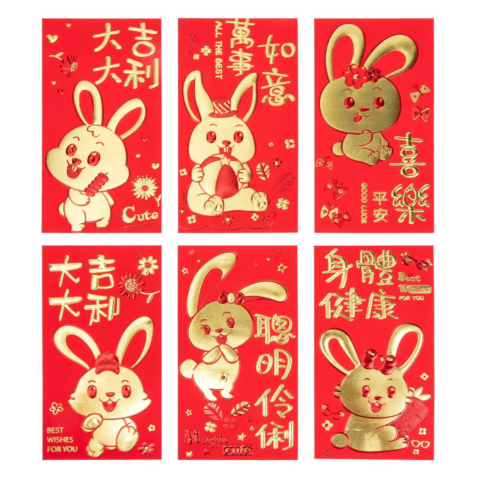 

30Pcs Red Envelopes Chinese New Year Rabbit Design Large Size Money Bags Spring Festival Red Packets Eco Friendly Cash Pouches