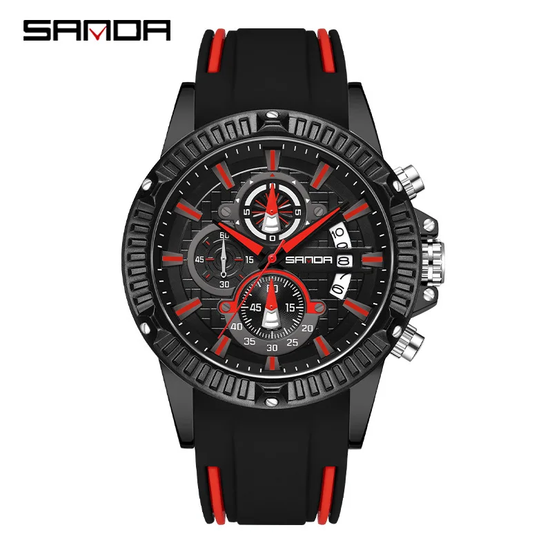 Free Shipping OUTLETSSANDAWatch New Electronic Quartz Watch Men's Multi-Functional Three Eyes and Six Needles Waterproof Calenda