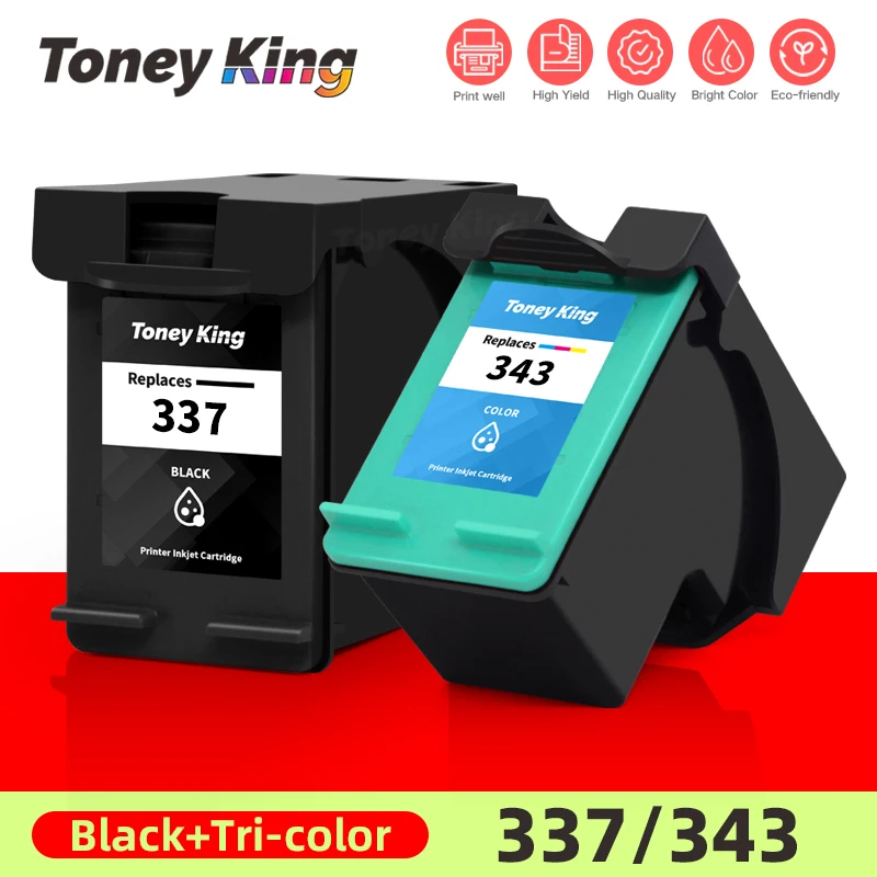 TONEY KING Compatible For HP337 343 Ink Cartridge For HP Photosmart 2575 8050 C4180 D5160 Deskjet 6940 D416 Cartridges 337XL