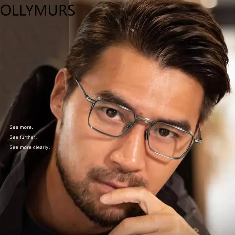 

OLLYMURS Pure Titanium Full Rim Frame Optical Eyeglasses Retro Square Eyewear Frame Men Myopia Optical Prescription Glasses