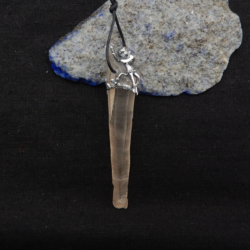 925 Sterling Silver Necklace Pendant Men Angel Natural Stone Quartz Luxury Quality Jewelry New 81x16x16mm 18g