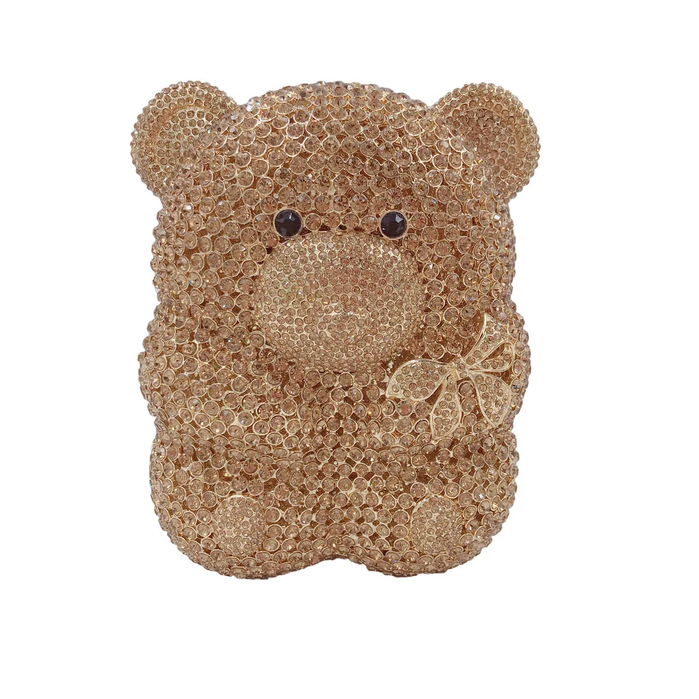 Cartoon Teddy Bear Diamond Bag Hollow Metal Crystal Dinner Handmade Diamond Bag Banquet Handheld Ladies Bolsos De Diseñador Lujo