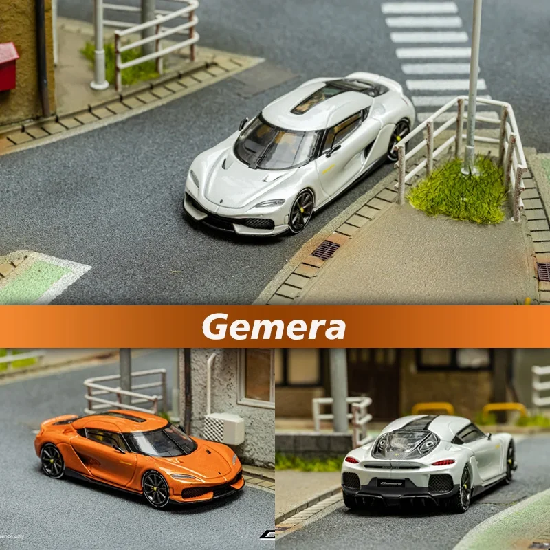 HKM 1:64 Hybrid Super Gemera Car White Orange Alloy Diorama Model Collection Miniature Carros Toys