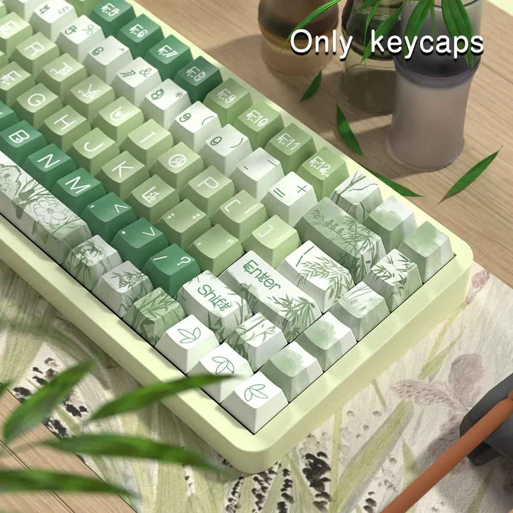 

Chinese Style bamboo Green keycaps For Mx Switch Mechanical Keyboard Dye-Sub Cherry Profile PBT Keycap custom ISO Enter 7U space