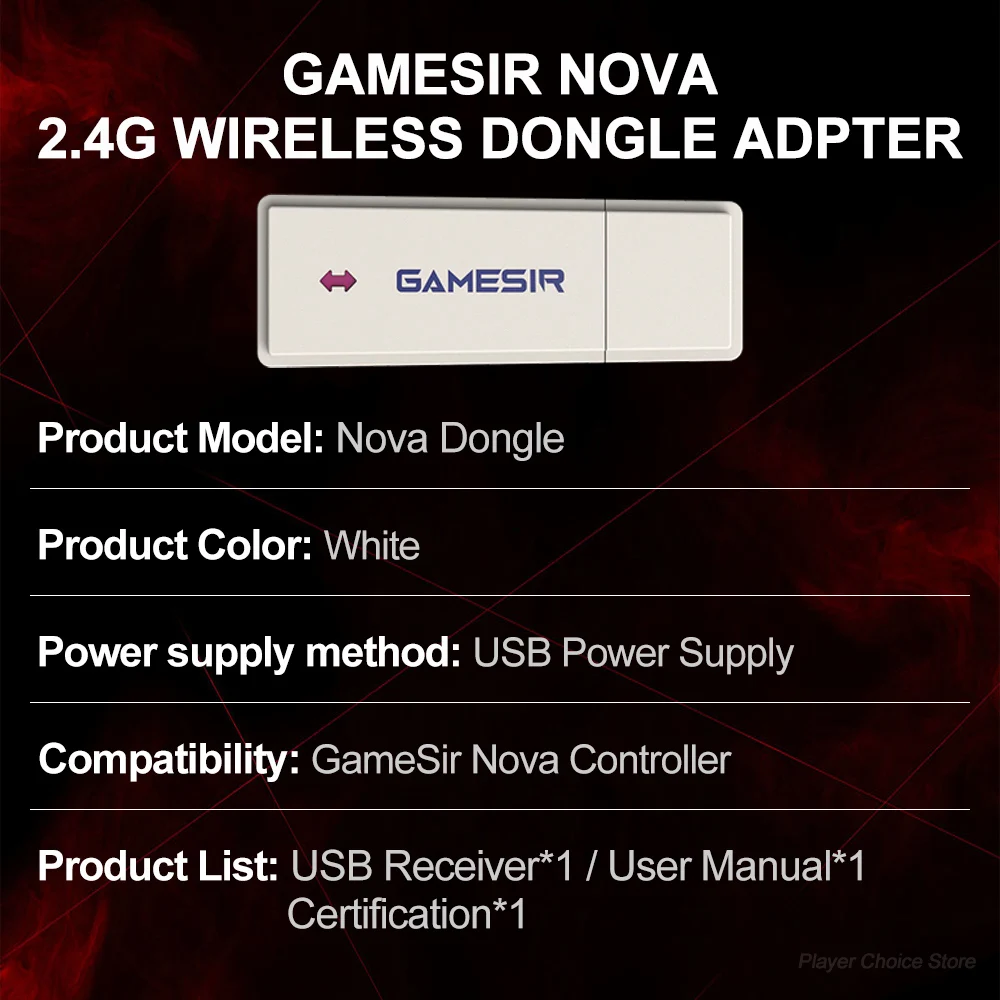 GameSir Gamepad 2.4G Receiver Adapter for Nova Controller Connecting to PC Computer Gaming Controle Dongle Plug and Play