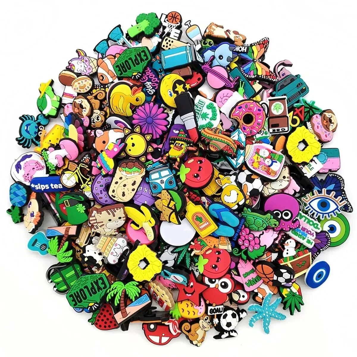 Random 10-200Pcs Non-Repeat Shoe Charms for Sandals, Beach Bags, PVC DIY Shoe Decorations Accessories Charms Cartoon Shoe Charms