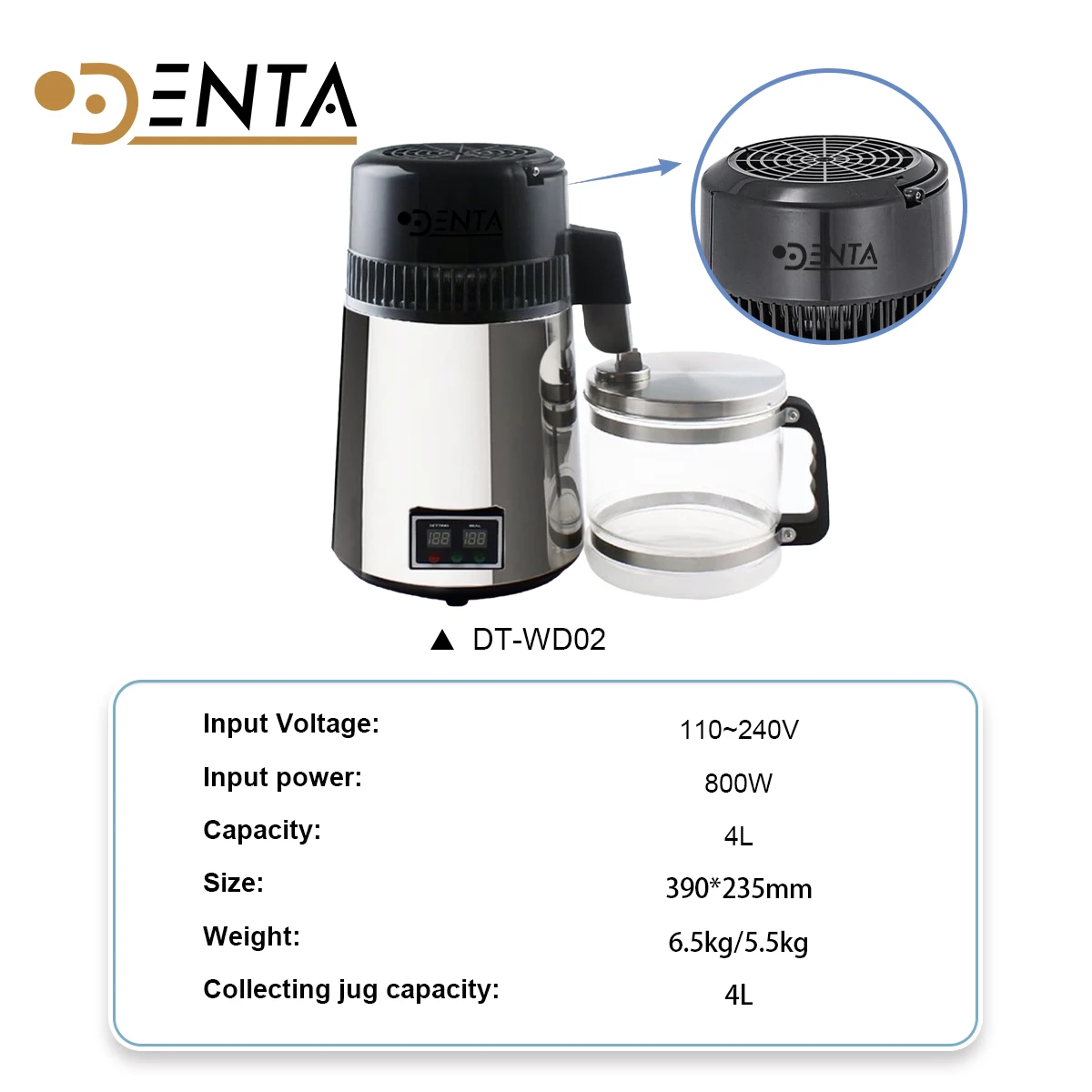 High Quality Pure Water Distiller Filter Machine SUS Distillation Purifier Equipment  Water Distiller Water Purifier 4L,24L