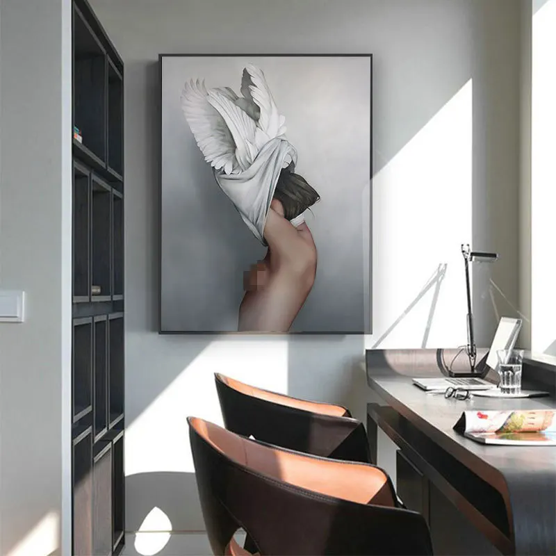 

Abstract Sexy Feather Women Canvas Poster Printing Modern Nordic Wall Art Picture for Living Room Bedroom Home Decoration Mural