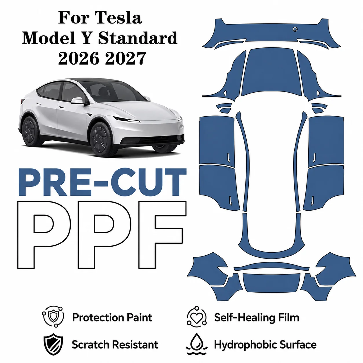 Film de protection de peinture automobile pré-découpé en TPU mat transparent 9 mil pour Tesla Model Y Standard 2026 2027, résistant aux rayures, auto-adhésif