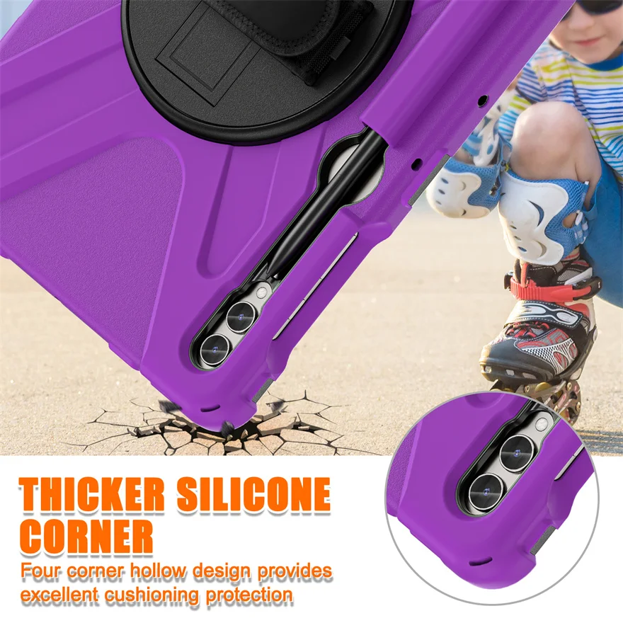 For Samsung Galaxy Tab S10 S9 S8 S7 Plus S7 FE Case 12.4" 360° Rotating Bracket with Four Corner Anti Drop Protective Shell (A)