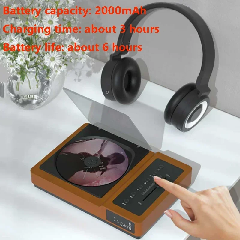 빈티지 HIFI CD 플레이어, 블루투스 5.2, 고음 및 저음 조절 가능, 휴대용 CD 오디오 플레이어, 내장 배터리 IR 원격 제어