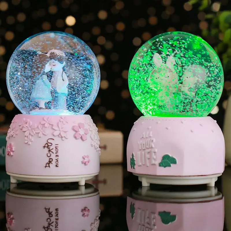 Glow Light Crystall Snow Globe Ball Music Box Couples Wife Girl Birthday Wedding Valentine\'s Day Gift Lovers Ornament