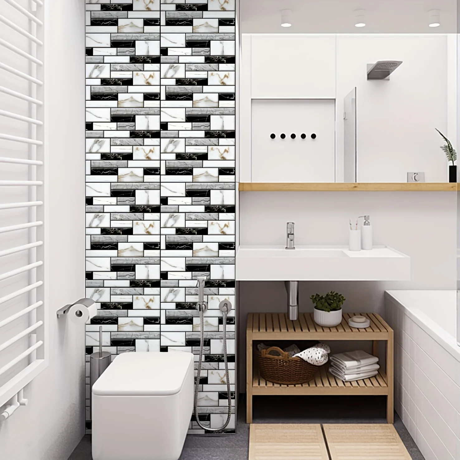 5/10pcs Self Adhesive Tile Wall Sticker Home Decor 3d Pvc Sticker Covers for Kitchen Cupboard Bathroom Waterproof Wallpaper view 3