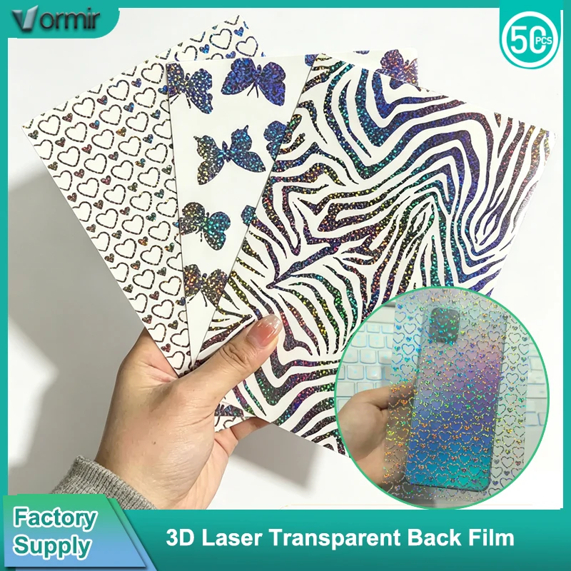 

VORMIR 50pcs 3D Embossed Transparent Color Back Films Phone Skin Stickers Decorative Films for Any Sreen Protector Cut Machine