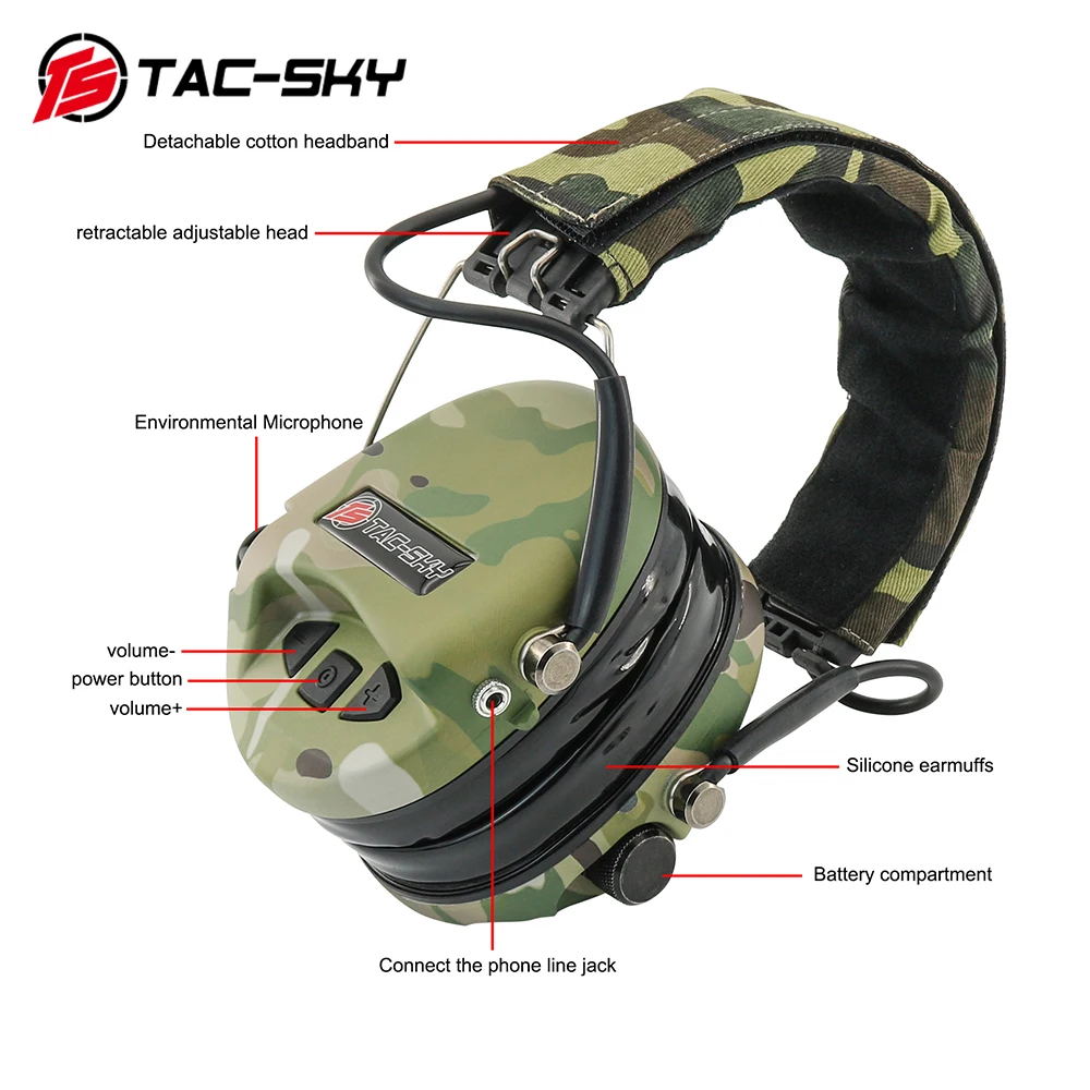 TAC-SKY SORDIN IPSC orejeras tácticas de silicona protección auditiva electrónica auriculares de tiro camuflaje MC