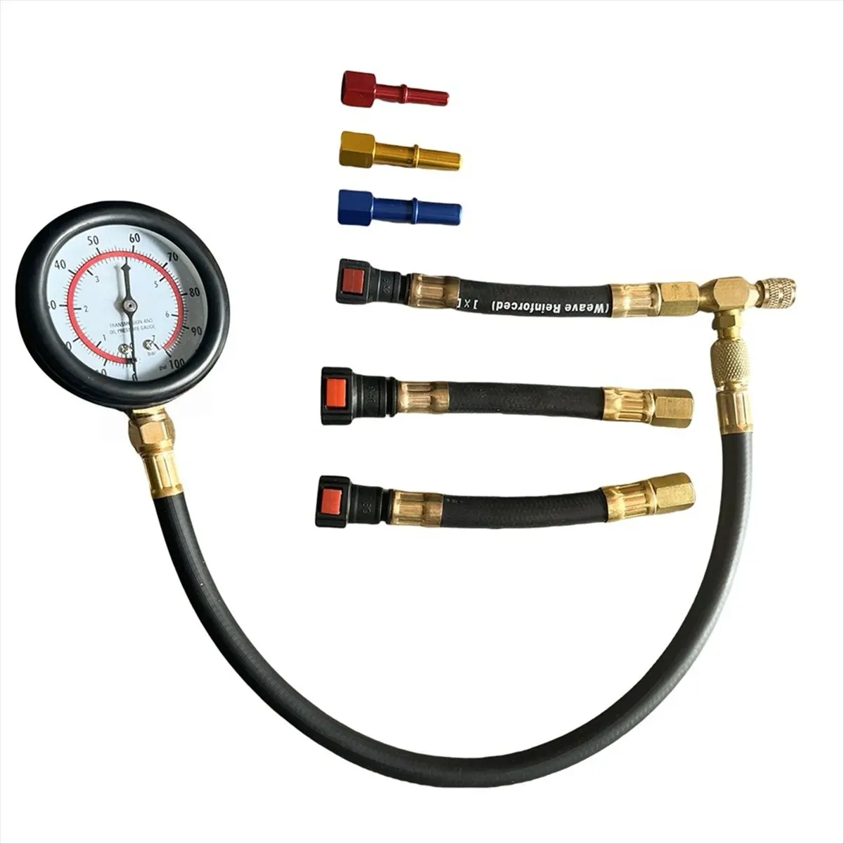 Compatible Fuel Pressure Tester Kit 0-100PSI 3-Size Adapters Fuel Pump Pressure Tester for Car Truck Motorcycle