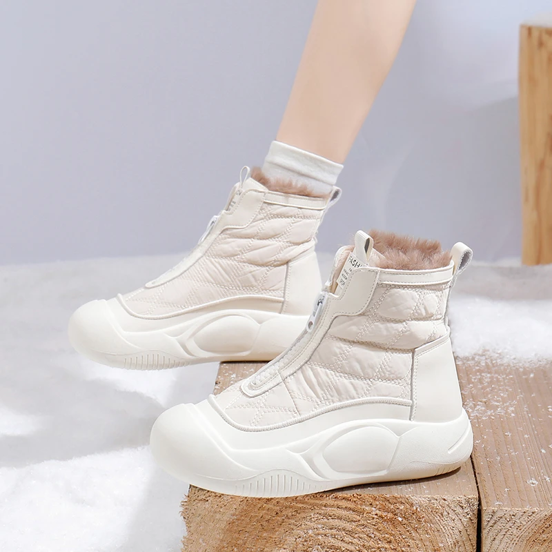 Bottes de neige coordonnantes pour femmes, bottes de rinçage en peluche, chaussures optiques, baskets d'hiver chaudes astronomiques, beige