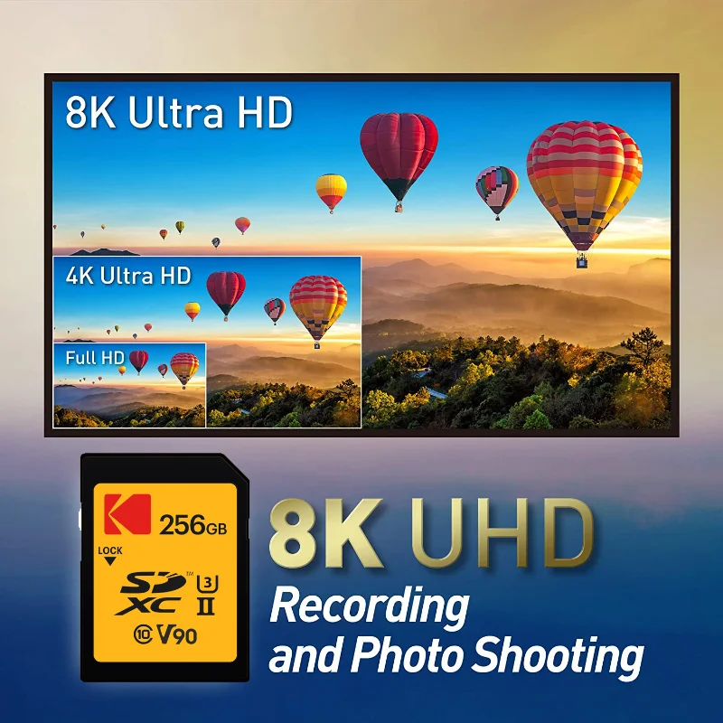 Kodak Camera SD Card High Speed 280Mb/s V60 V90 U3 64GB 128GB 256GB 1T Memory Card For Canon For Sony Camera Support 4K 8K Video