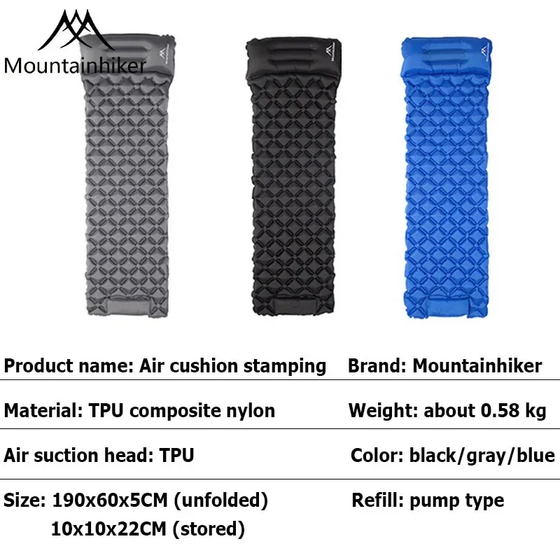 MOUNTAINHIKER Outdoor Camping Inflatable Mattress Sleeping Pad With Pillows Ultralight Air Mats for Backpacking Hiking Fishing