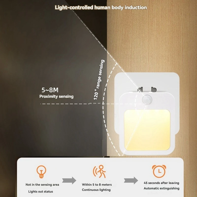 Lampu Malam LED Sensor Gerak Lampu Malam Anak-anak Lampu Malam LED Pintar untuk Meja Samping Tempat Tidur Kamar Tidur Dekat Steker UE-AT64