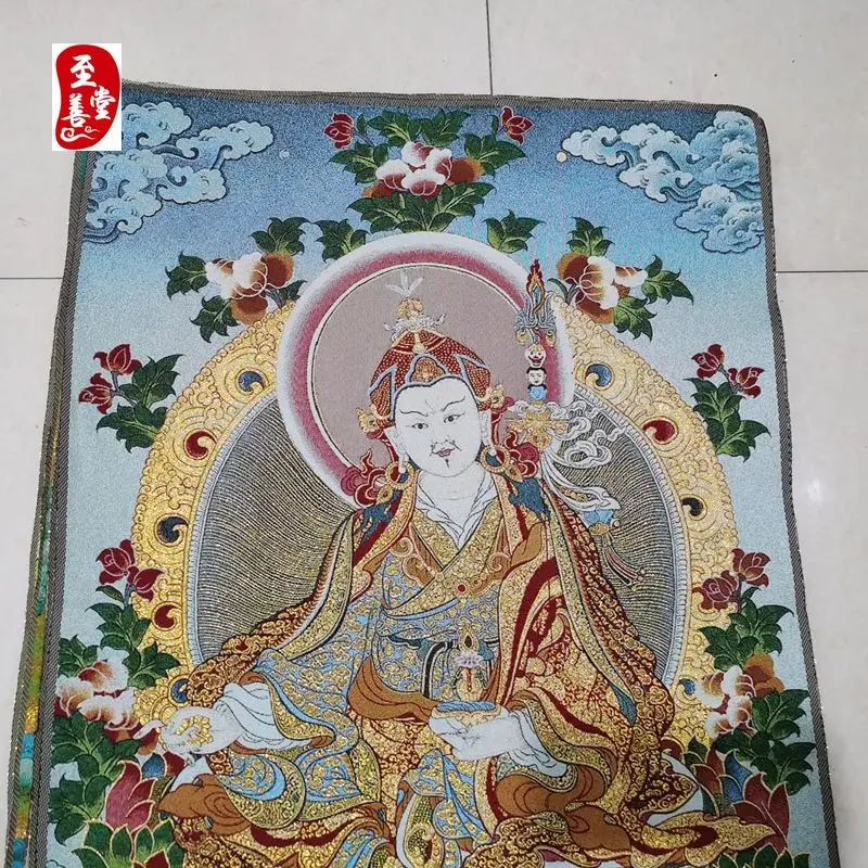 Tibet Tibetan Cloth Silk Two buddhas padmasambhava Thangka Tangka Embroidery Painting Embroidery Hanging Pictures
