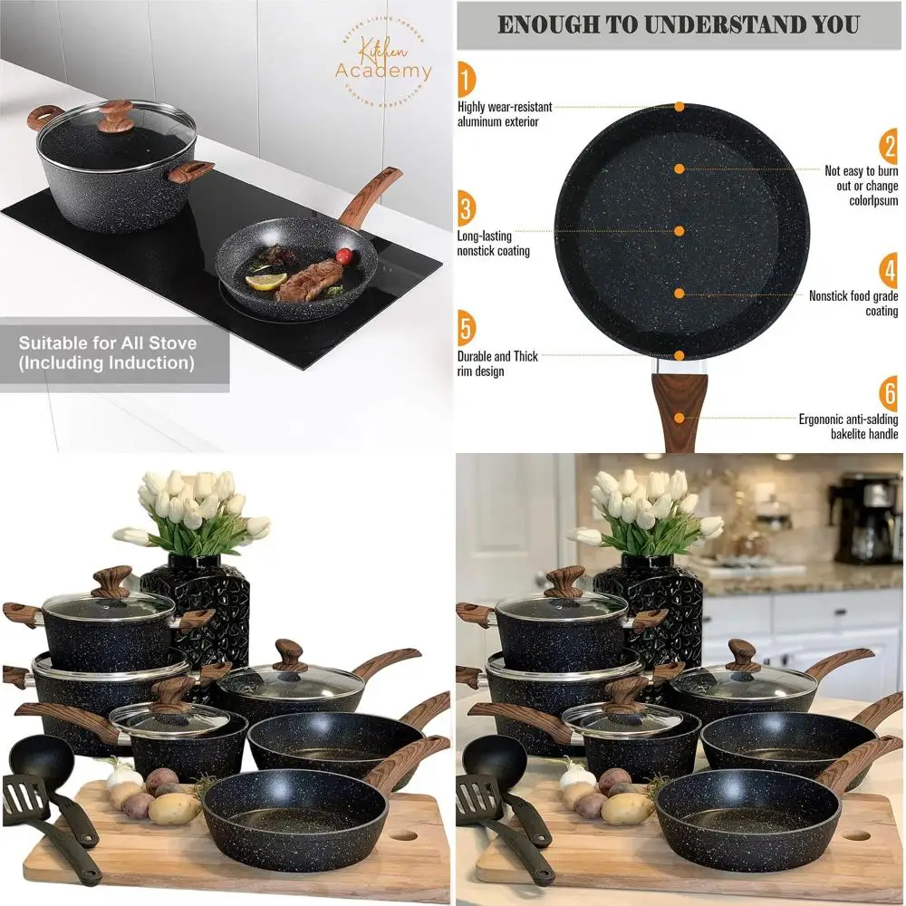 

12-Piece Induction-Ready Nonstick Cookware Set in Granite Black
