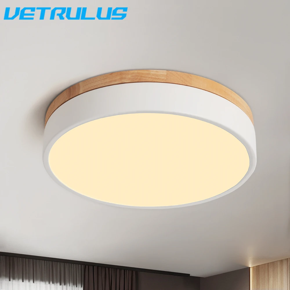 Modern Wooden Led Ceiling Lamp 30W Bedroom Living Dining Room Decor Simple Minimalist Chandelier Pendant Light Bathroom Fixture