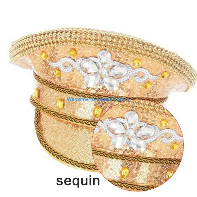 X4YC Glittering Hat Fashion Captain Hat Bride Hat Stage Props Headpiece