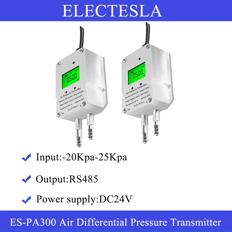 

ESP-AE300 LCD Display Wind Pressure Transmitter RS485 Output Fan Duct Differential Pressure Negative Air Pressure Sensor