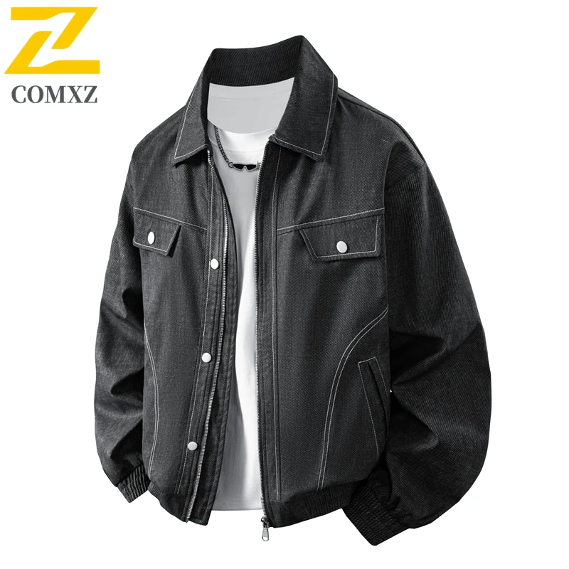 

COMXZ джинсовая куртка мужская 2025 новый стиль модная универсальная удобная дышащая куртка с воротником уличная повседневная свободная куртка на пуговицах