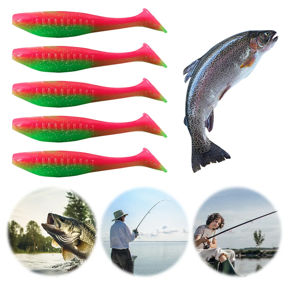 5 Stück Angelköder 10 cm 9 g T-Schwanz-Weichköder Wobbler Künstliche Köder Weiche Köder für Hechtbarschköder