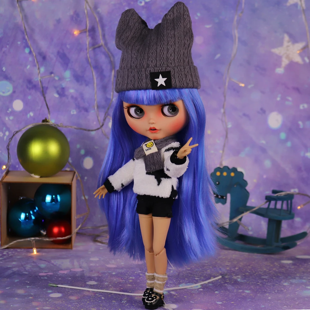 

ICY DBS Blyth Doll Black Sport Blue Mix Violet Hair Tan Skin Pouting Mouth 1/6 BJD OB24 ANIME GIRL