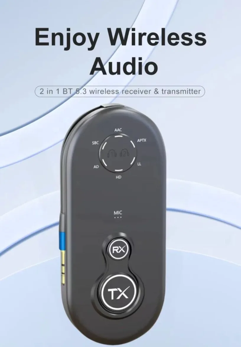อะแดปเตอร์เสียงไร้สาย Bluetooth 5.4 แบบ Low Latency พร้อมช่องเสียบ AUX 3.5 มม. สำหรับทีวี เครื่องบิน รถยนต์ ลำโพง คอมพิวเตอร์ และหูฟัง