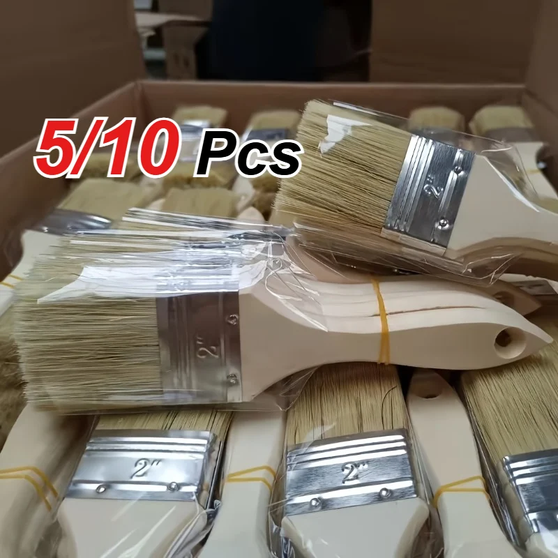 

5/10 PCS Flat Paint Brush Set | 2.0-Inch Wooden Handle Metal Paint Brush - Suitable for Paint ,Crafts, Painting, Multi-purpose