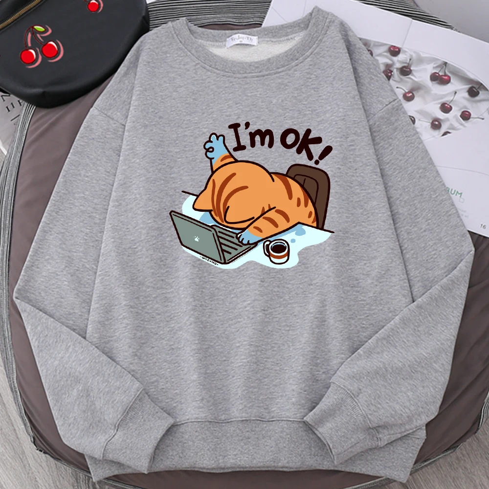 

A Cat That Persists In Work Printed Sweatshirt Fashion Warm Pullovers Casual Trendy Clothes Street Women Comfortable Sportswear