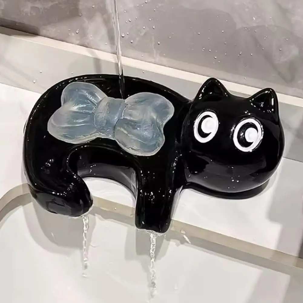 Cute Ceramic Soap Dish Cat Soap Holder Self-Draining Soap Sponge Box Drainable Soap Tray for Shower Bathroom Tub Kitchen Sink