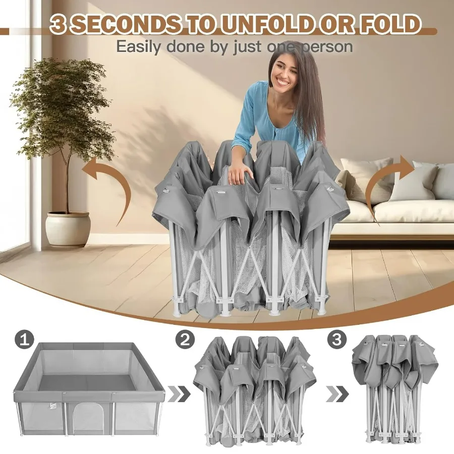 Cercadinho dobrável para bebês, 71x71, playard para bebês e crianças, cerca portátil de segurança para crianças, leve, sem instalação, ou interno