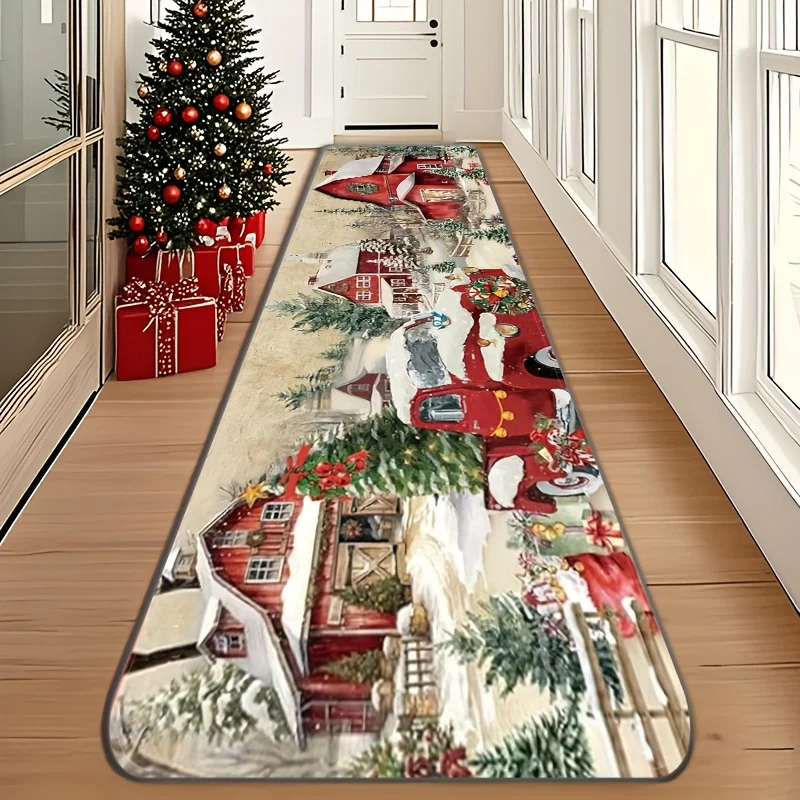 Festive Christmas Runner Rug Red Plaid Xmas Tree Snowflake Carpet For Hallway Luxury Living Room Stairs Entrance Long Floor Mat