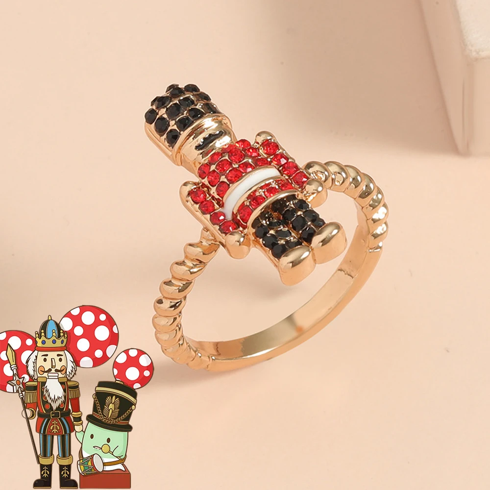 Nutcracker with Crystal Ring Sparkling Luxury Cartoon Jewelry Accessories Lovely Ring for Women Girls Gift