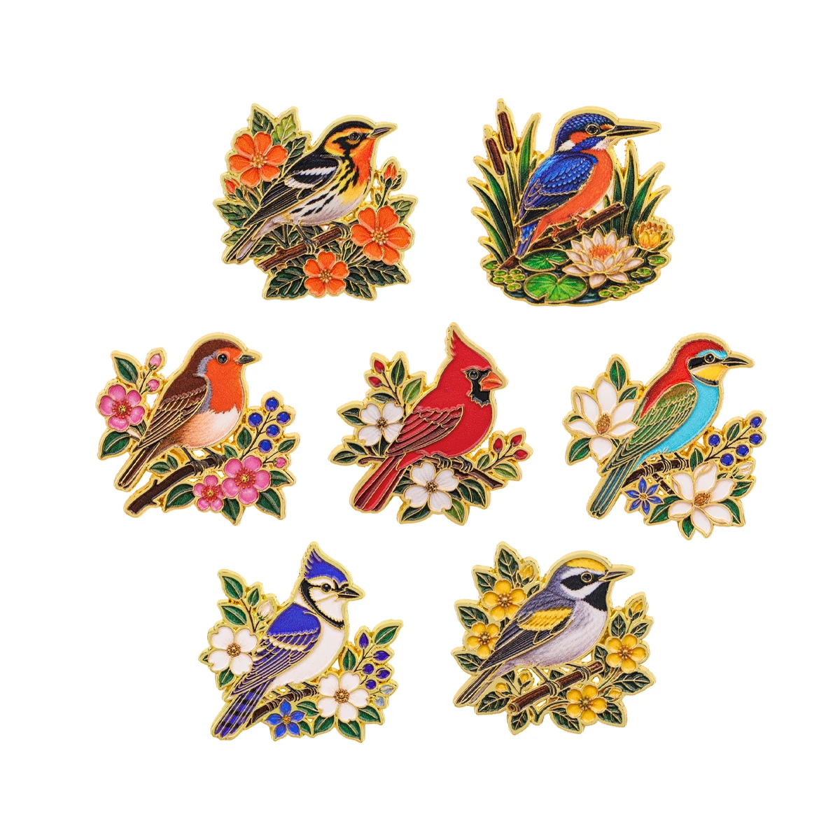 7-teiliges Set Niedlicher Vogelbroschen für Frauen, Vintage Emaille-Anstecknadeln, Bunter Naturschmuck, Kragen-Accessoires, Partygeschenk – Detail 2