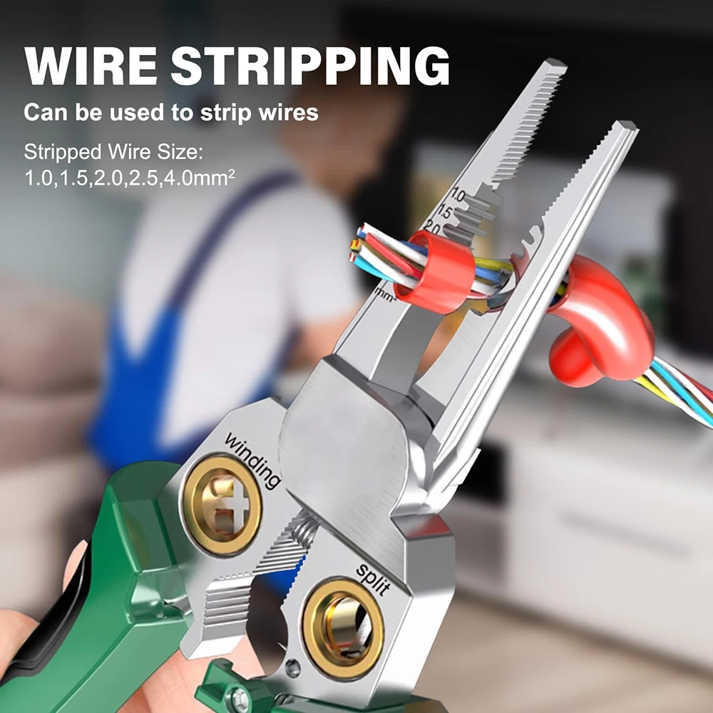 كماشة كهربائي، أداة تعرية أسلاك متعددة الوظائف، كماشة أنف بإبرة من الفولاذ المقاوم للصدأ 8 في 1 مع قياس كهربائي f #3