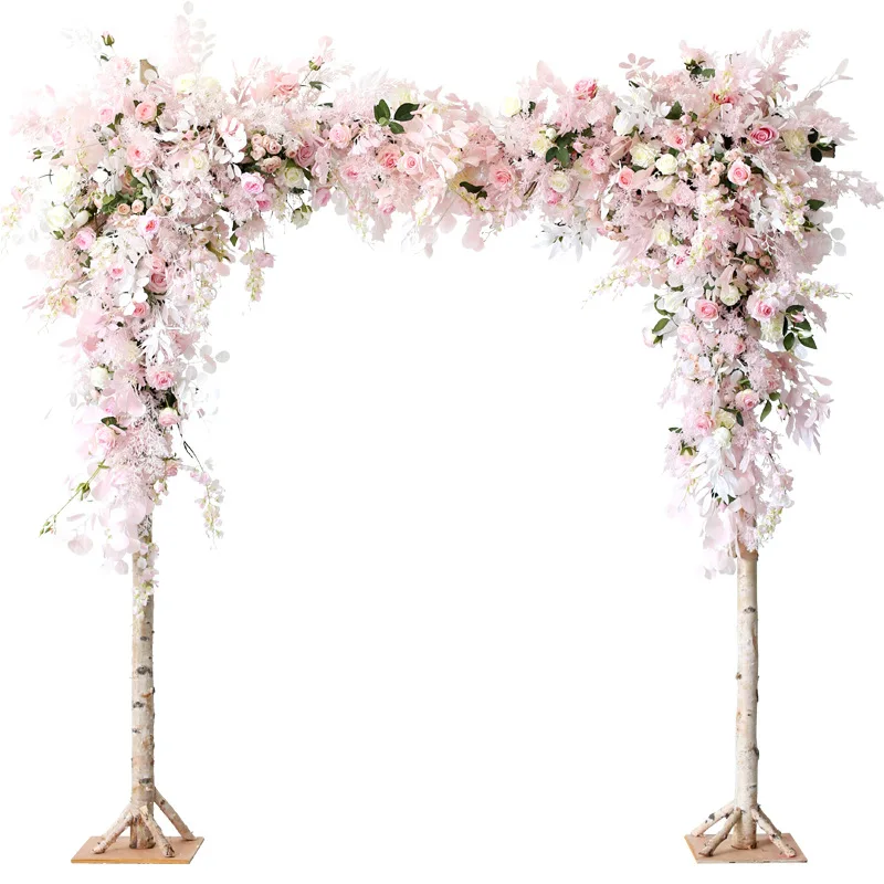 Simulação rosa cena de casamento arranjo de flores preservadas festa de casamento área de fotografia arco arranjo de flores