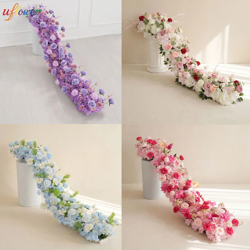

2026 High Quality Artificial Flowers Row 5D Artificial Flower Runner Table Centerpiece Wedding Floral Backdrop Wall Decoration