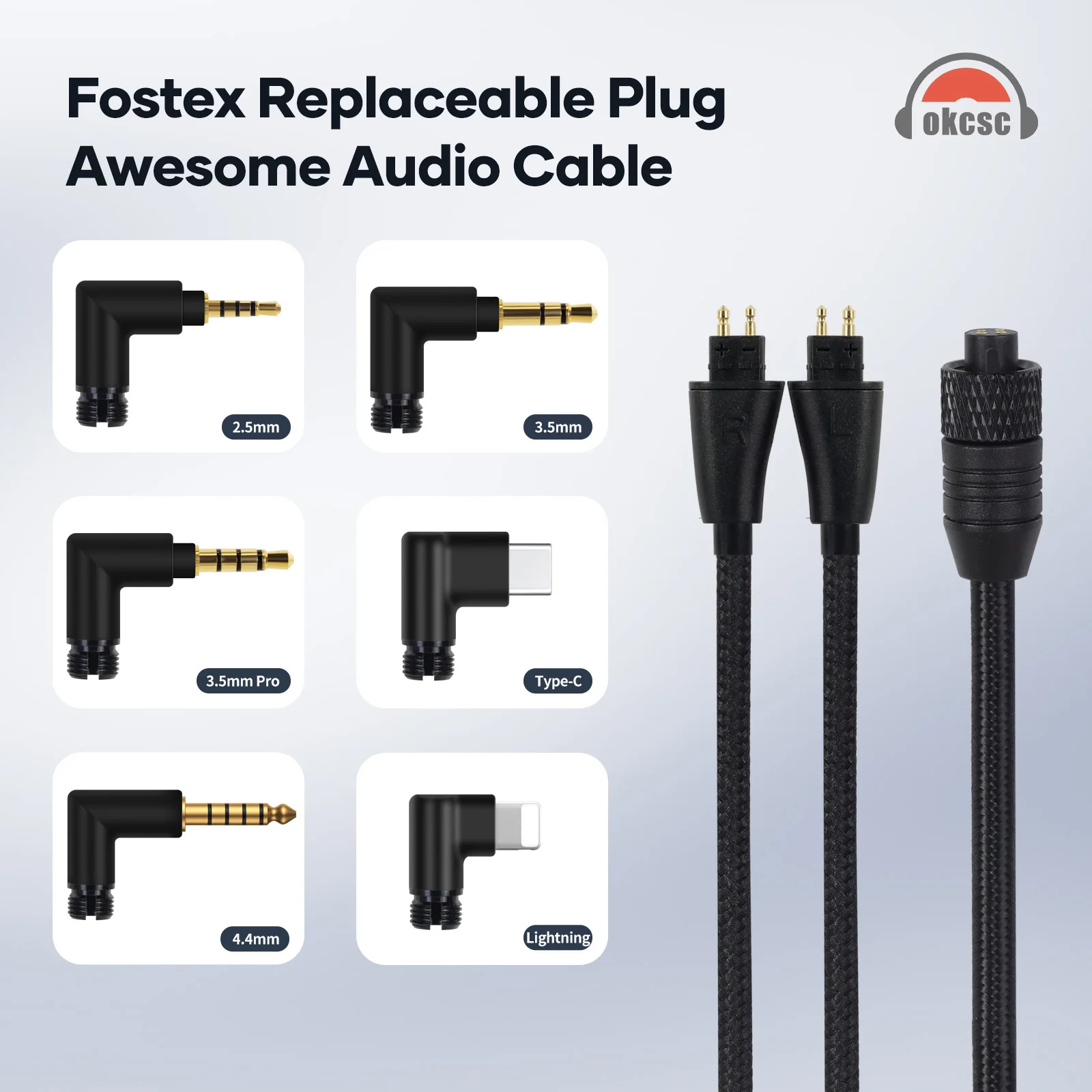 

OKCSC TC4P Replaceable Plug Headphone Cable for Fostex TH900 TH909 MKIlI MK2 TH-909 TR-X00 TH-600 2m PVC Nylon Braide Cable DIY