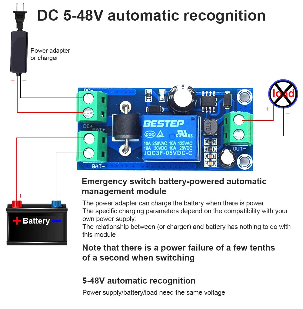 5V-48V Failure การสลับอัตโนมัติสแตนด์บายแบตเตอรี่โมดูลพร้อมไฟแสดงสถานะ Universal Emergency Converter YX850