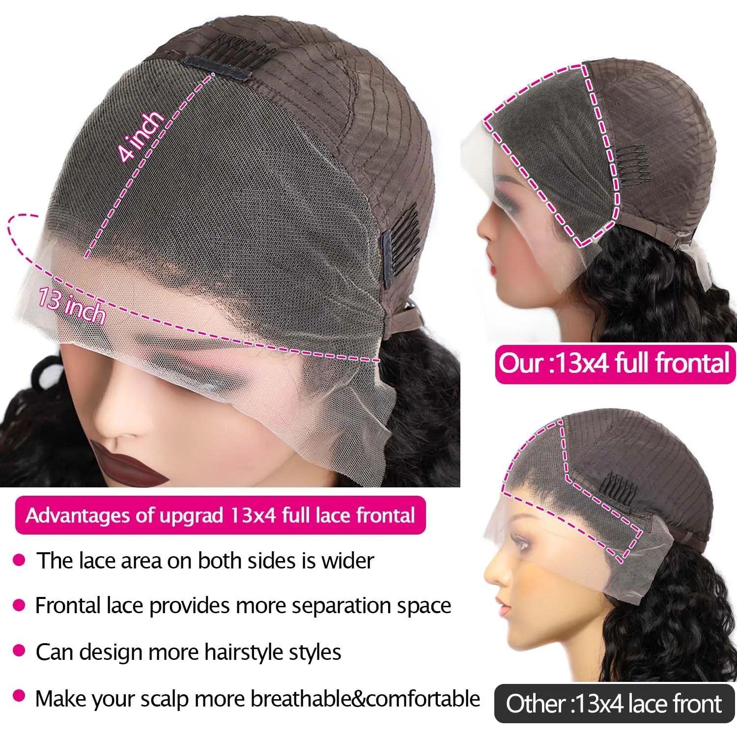Lemoda 13x4 Full Lace Frontal Wig Human Hair Transparent Lace Wig Deep Wave Wig Human Hair for Black Women Deep Wave Frontal Wig image 2