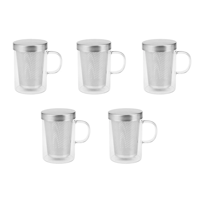 

5X 500Ml Travel Heat-Resistant Glass Tea Infuser Mug With Lid Coffee Cup Tumbler Kitchen Heat-Resistant Large