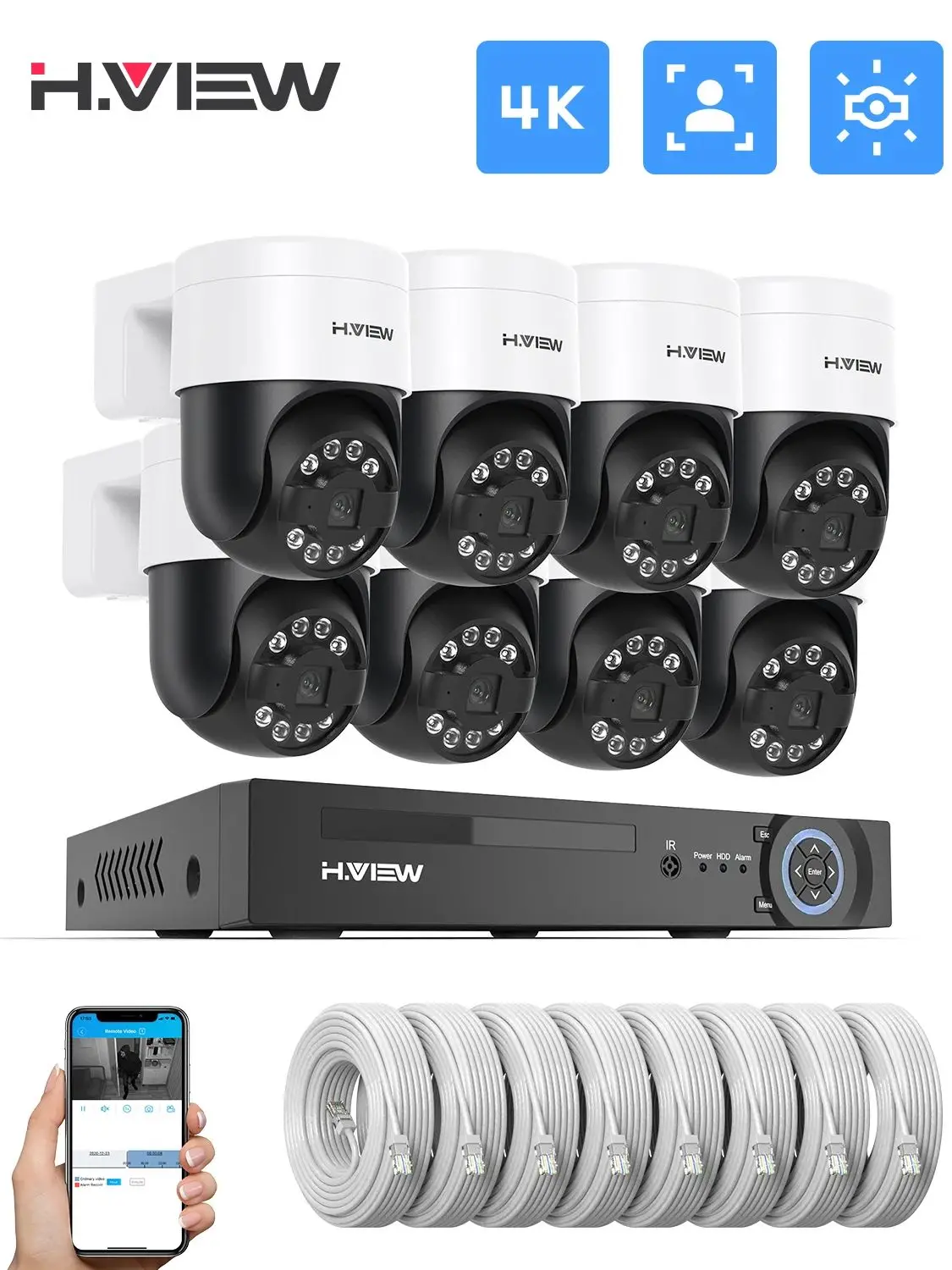 H.view 8Ch 4K 5MP 8MP Cctv Beveiligingscamera Ptz Home Video Surveillance Kit Outdoor Ip Camera Humanoïde Detectie - afbeelding 2