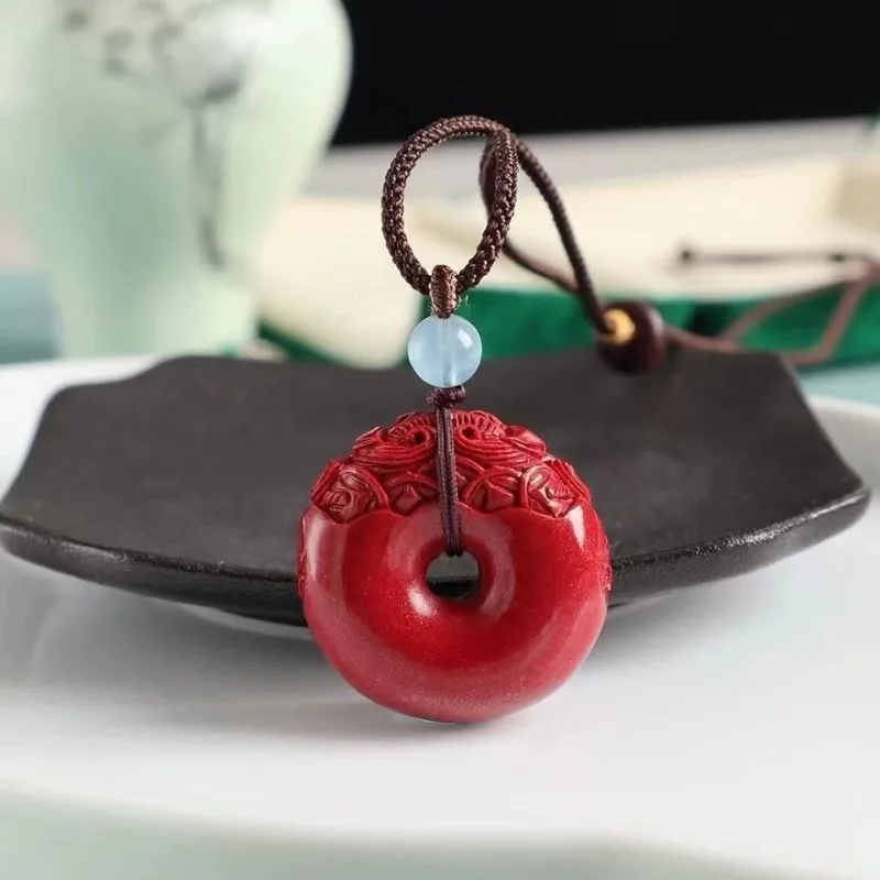 

Natural Raw Cinnabar Pendant, Classic Retro New Chinese Pendant