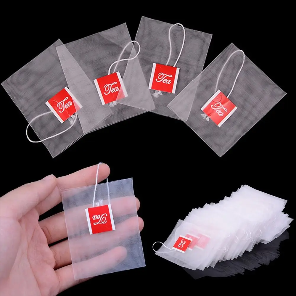100Pcs Durable Transparent Disposable Transparent Teabags Nylon with String Empty Tea Bags Heat-sealable Filter Paper Teabags